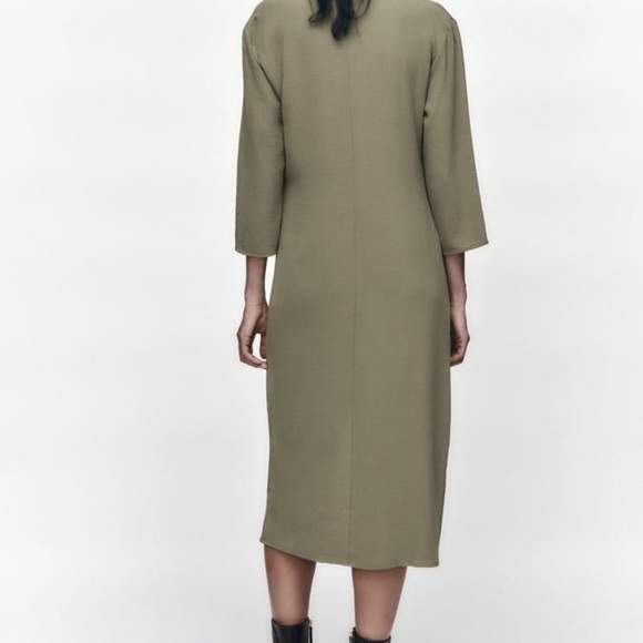 NWT Zara Olive Green Midi Dress - Picture 4 of 5